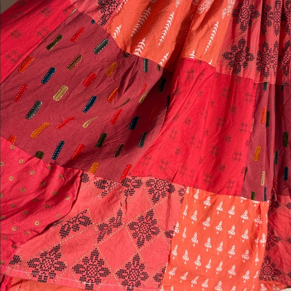 1990s Dead Stock Bohemian Patchwork Red & Pink A Line Skirt XS/Small 0-4 Woman’s - Picture 11 of 17